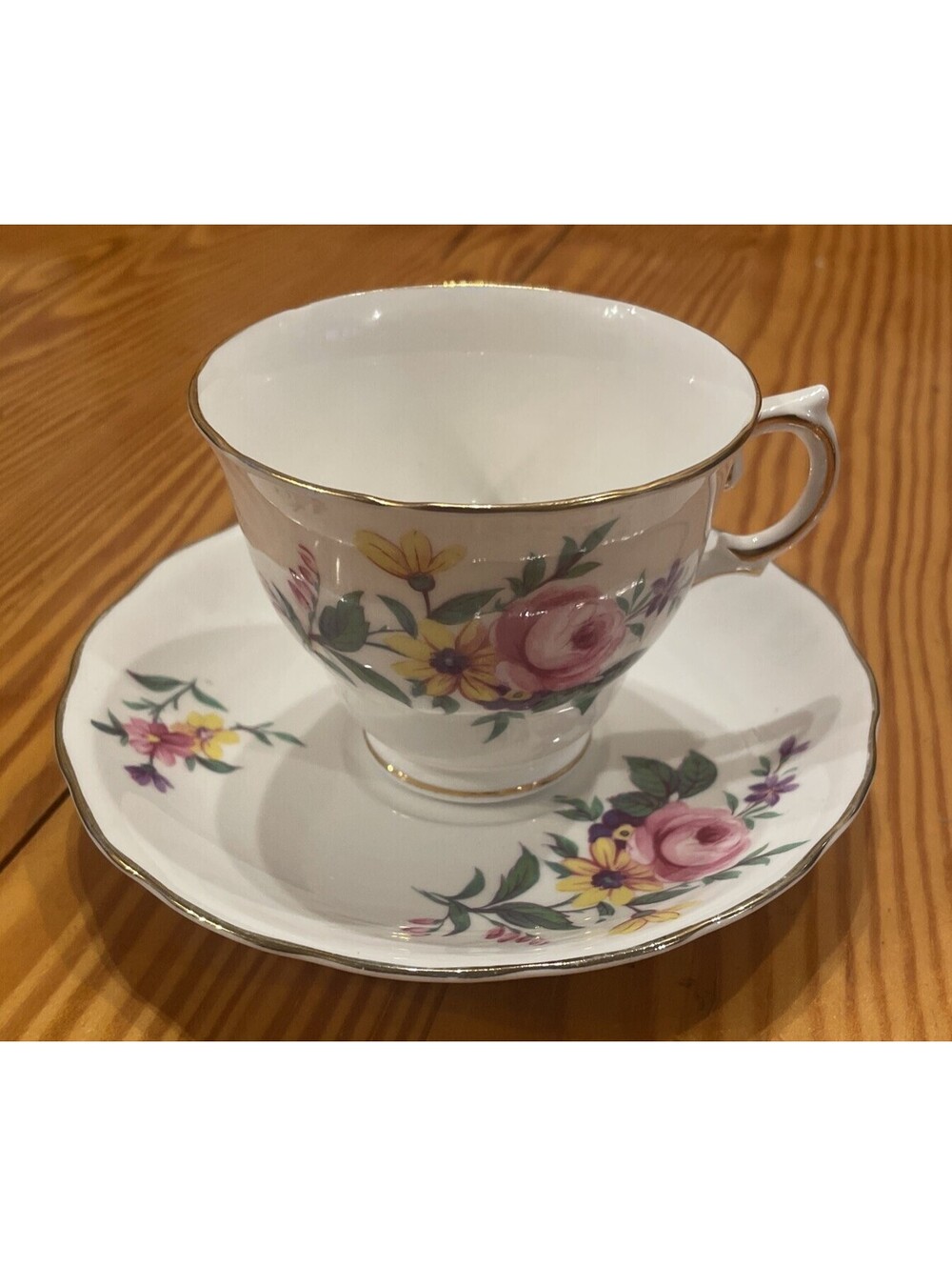 Vintage Royal Vale Bone China Teacup & Saucer Spring Floral England